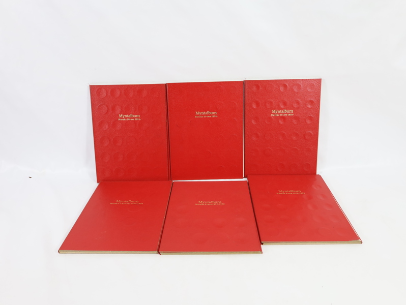 6 st Myntbøker med diverse mynt