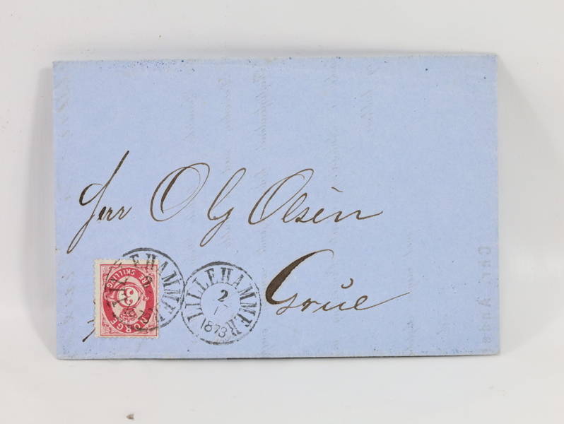 Brevomslag med Lillehammer 2.1.1873 merke