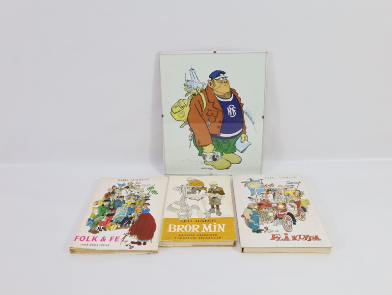Kjell Aukrust – Samling med bøker og illustrasjon
