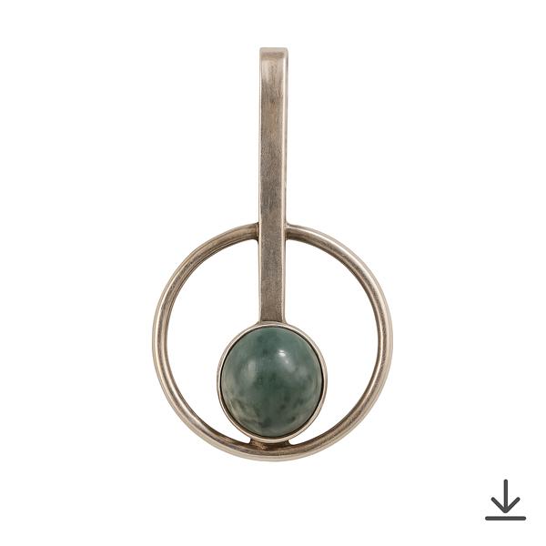 Anheng i sterling sølv (925S) med grønn stein – mestermerke “RB”
