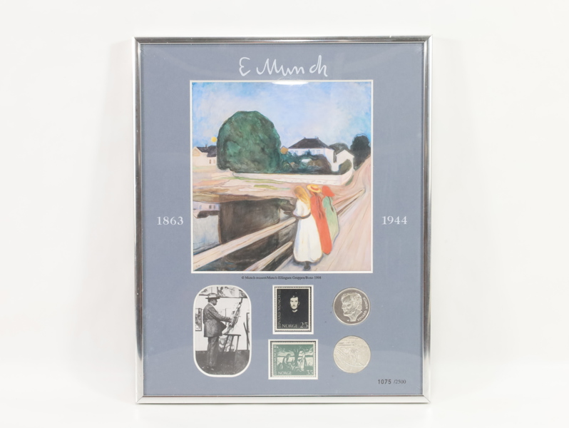 Edvard Munch minneutgave – innrammet motiv, frimerker og mynter (nr. 1075/2500)
