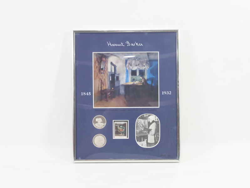 Harriet Backer minneutgave – innrammet motiv, frimerke og mynter (nr. 589/2500)
