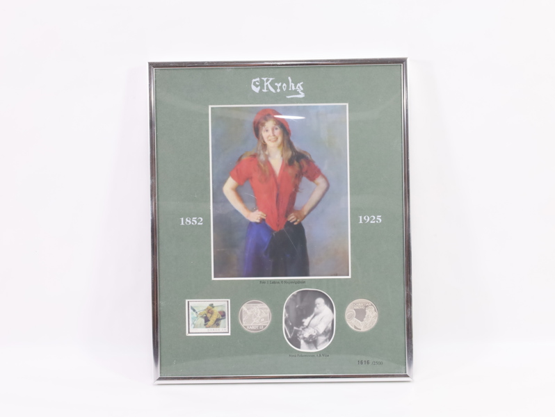 Christian Krohg minneutgave – innrammet motiv, frimerke og mynter (nr. 1616/2500)

