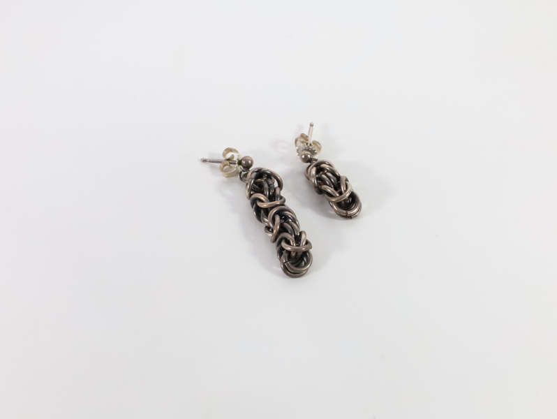 Vintage sølvøredobber – flettet lenkedesign – stemplet 925

