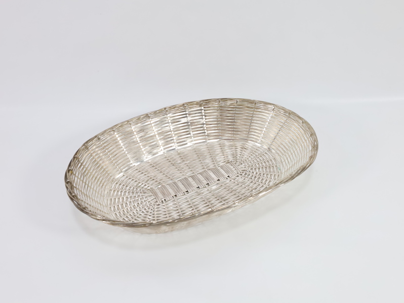Oval sølvplett kurvskål – flettet design – 1900-tallet
