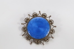 Brosje med blå emalje – solmotiv i sterling sølv 925s, filigransarbeid