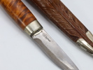 Kniv signert “O. Nyhus” med dekorativ trehåndtak og lærslire