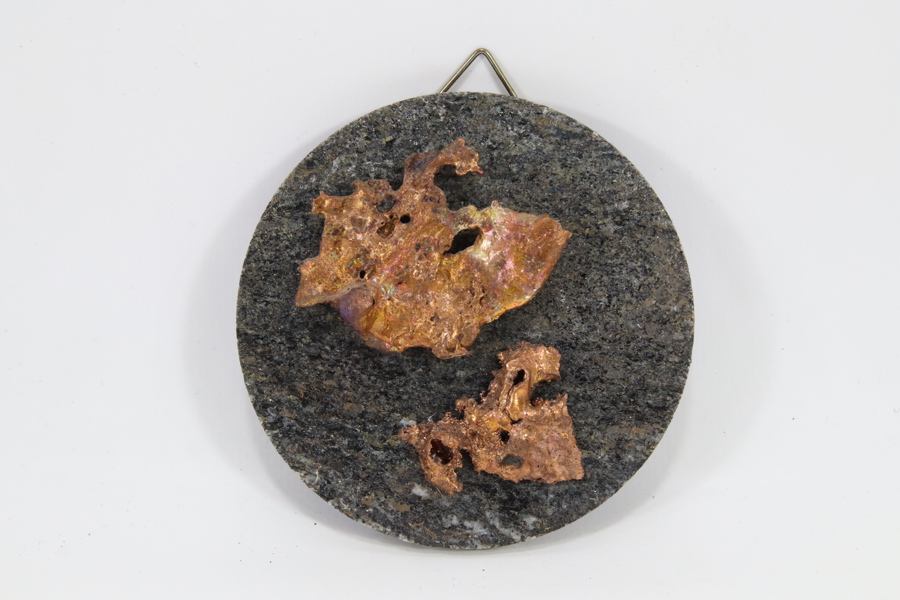 Saulo AS dekorativ veggplakett i stein og kobber, ca. 1970-tallet
