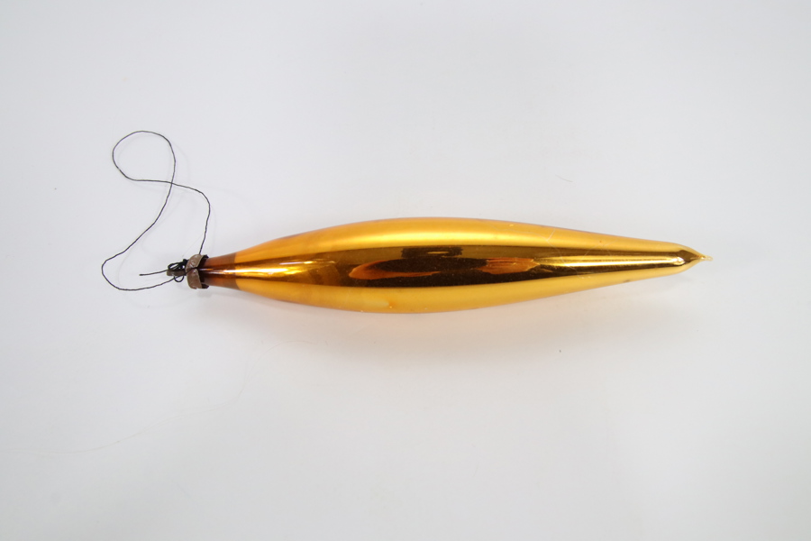 Vintage juletrepynt - håndblåst glassispil i gull