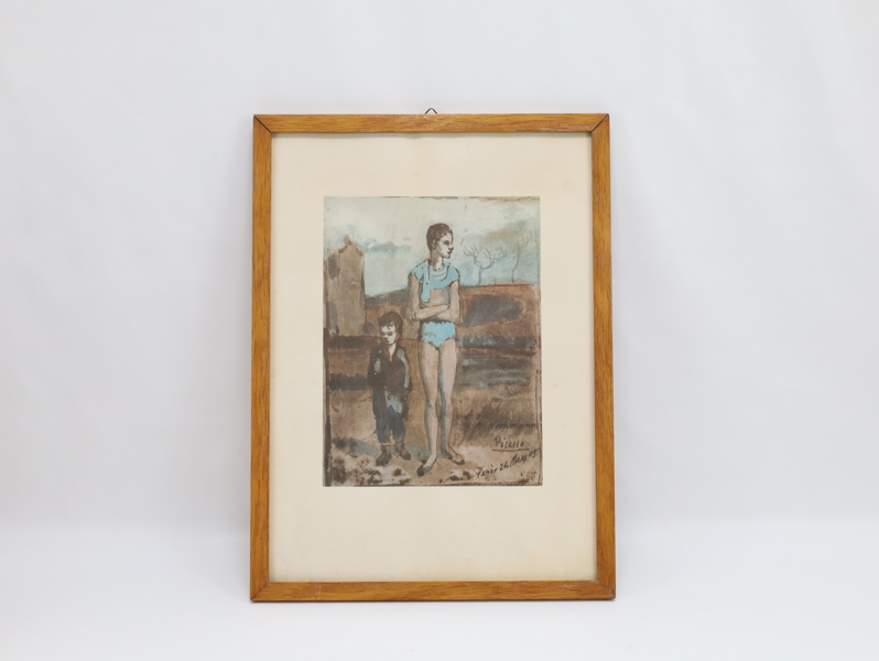 Tidlig trykk etter Pablo Picasso – motiv med gutt og kvinne, signert

