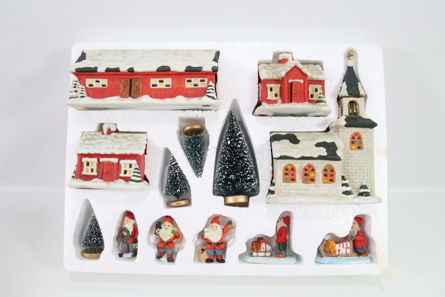 Ducat julelandsby i vinterlandskap, 15 deler med belysning
