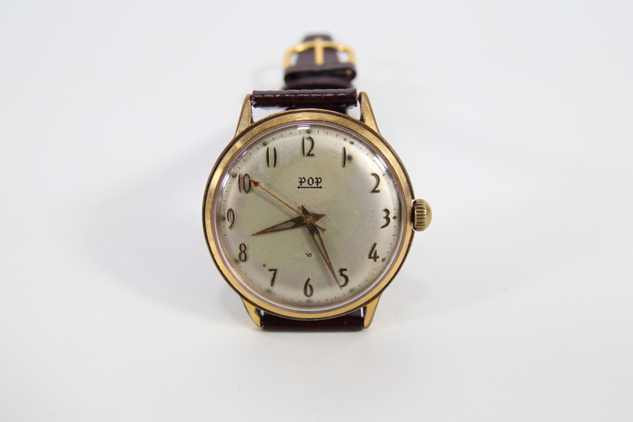 POP vintage herreklokke, gulltone, manuell opptrekk, ca. 34 mm
