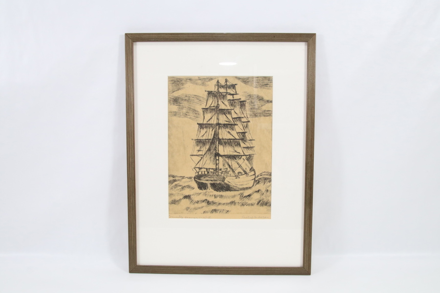 Carl Sepp Andersen – “Seilskute i grov sjø”, radering
