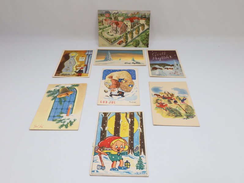 Samling gamle julekort og nyttårskort (ca. 1940–1950)
