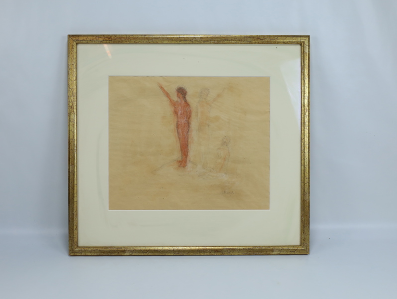 Tegning signert E. Munch – studie av stående og sittende figurer NB. Ikke verifisert kunstverk
