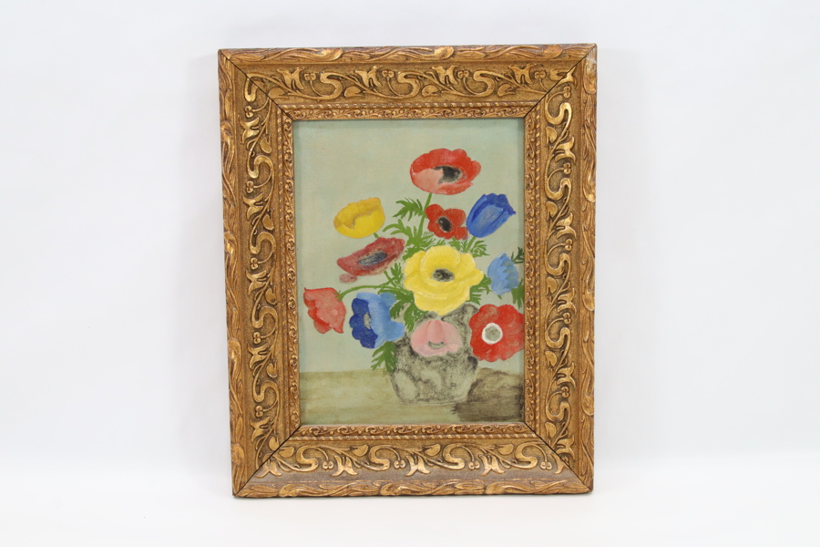 Blomsterstilleben på lerret i gullramme
