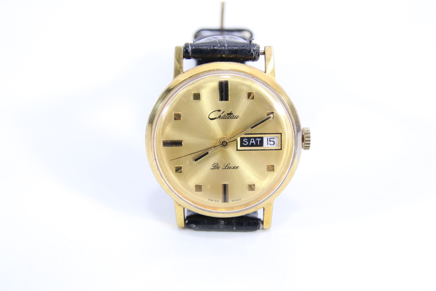 Vintage Château De Luxe herreklokke – Swiss Made – dag/dato
