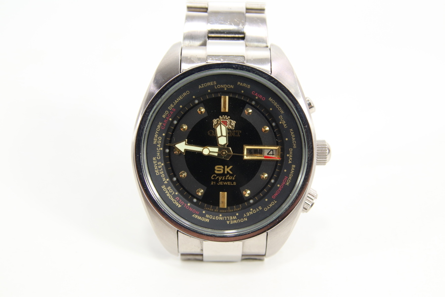 Orient SK Crystal – automatisk herreklokke, 21 Jewels, world time, vintage

