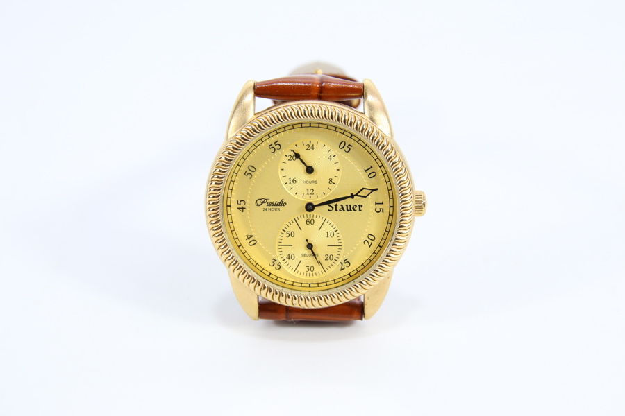 Stauer Presidio quartz herreklokke – gulltonet kasse, 40 mm
