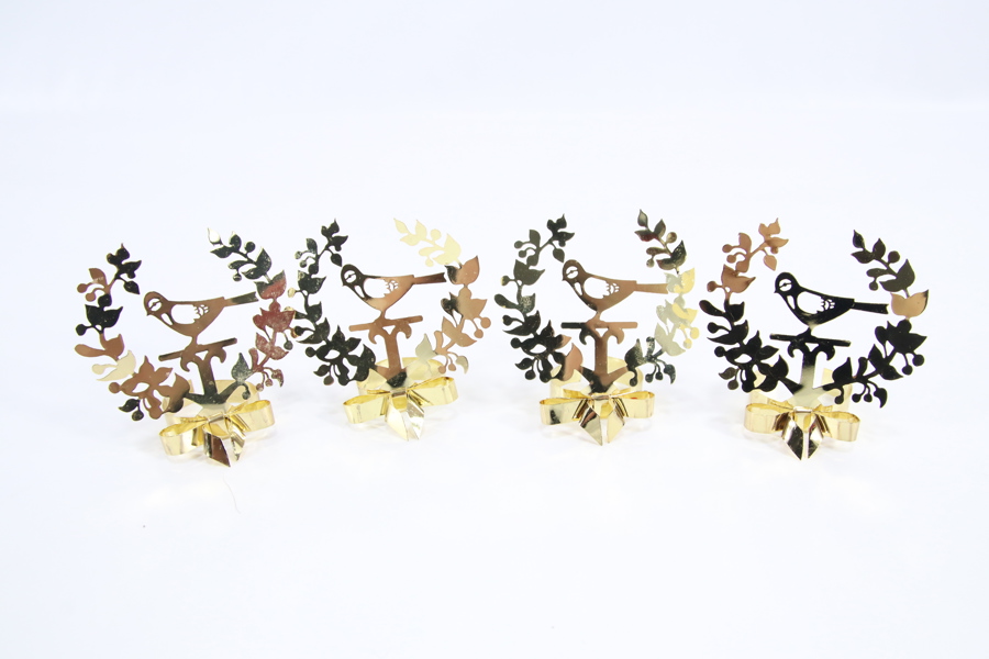 Royal Copenhagen Golden Christmas – 4 stk lysdekorasjoner med fuglemotiv

