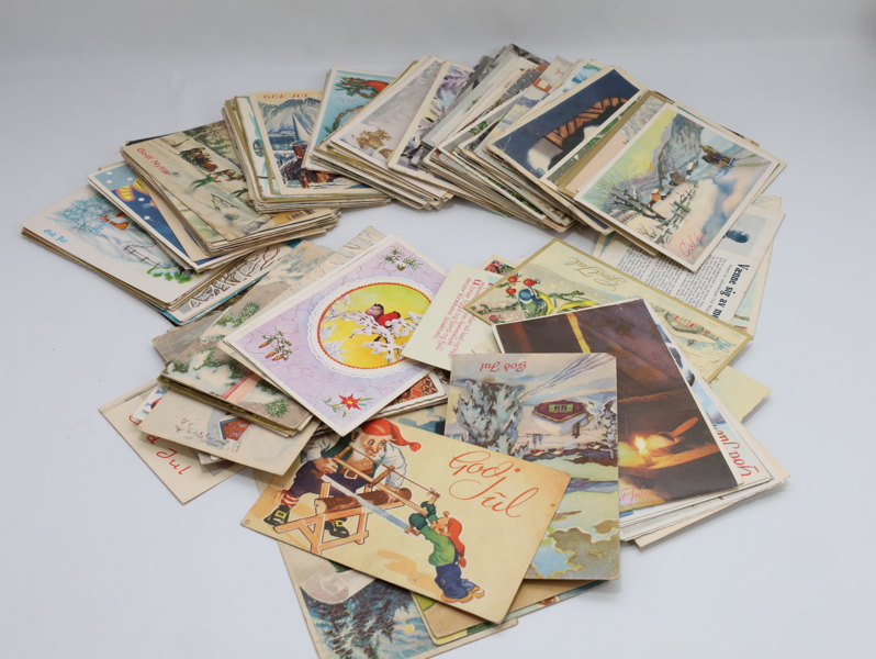 Ca. 150 gamle postkort – jul, vinter og hverdagsmotiver, 1900–1950