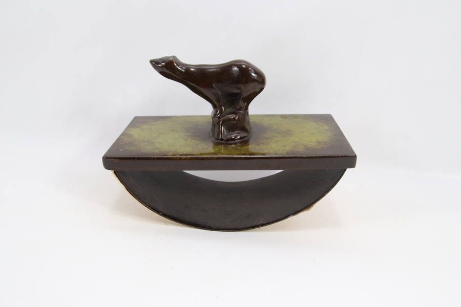 Vintage blekkblotter i bronse med isbjørn, Art Deco
