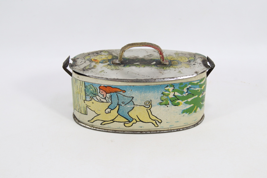 Liten tidlig 1900-talls blekktine med julemotiv