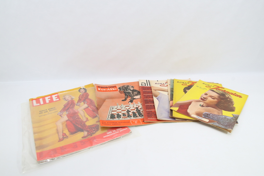 Vintage magasin-lot med LIFE 1953 og norske blader fra 1950–1960-tallet