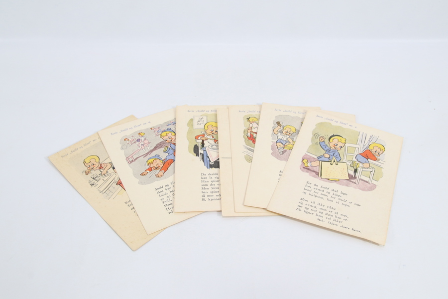 Postkortserie “Snild og Slem” nr. 1–8, A/S F.B. Forlag
