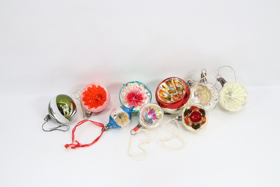 Lot med vintage julepynt i glass
