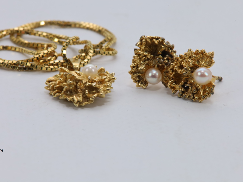 Flora Danica smykkesett – forgylt sølv (925/FDJ) med perler