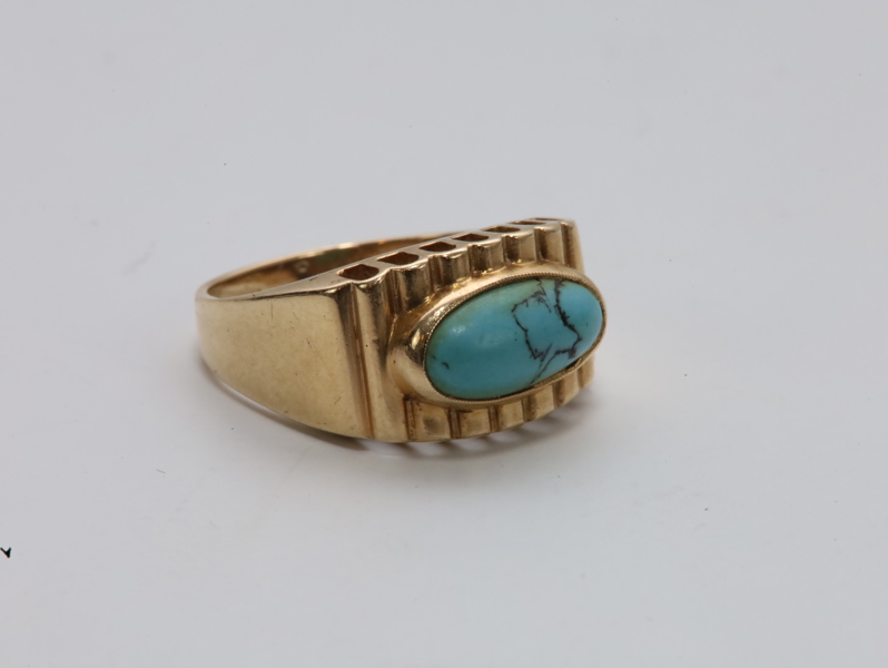 Ring i 585 gull med turkis stein – 17 mm – 4,74 g