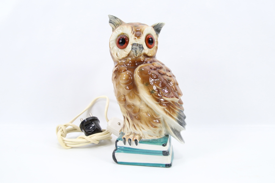 Vintage parfymelampe i porselen formet som ugle | Tysk type røyksluker | Dekorativ retro lampe
