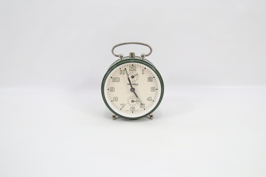 Wehrle mekanisk vekkerklokke – grønnlakkert metall, Tyskland
