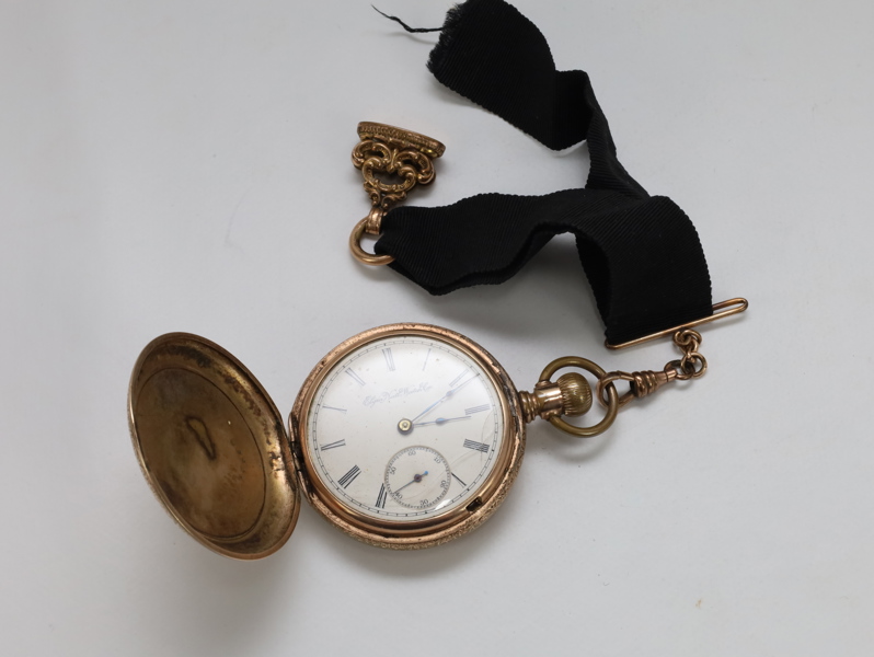 Elgin Watch Co. – Amerikansk lommeur i gullfarget kasse, ca. slutten av 1800-tallet (rep.objekt)