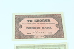 To stykk sedler - 1 Krone 1948 og 2 Krone 1922